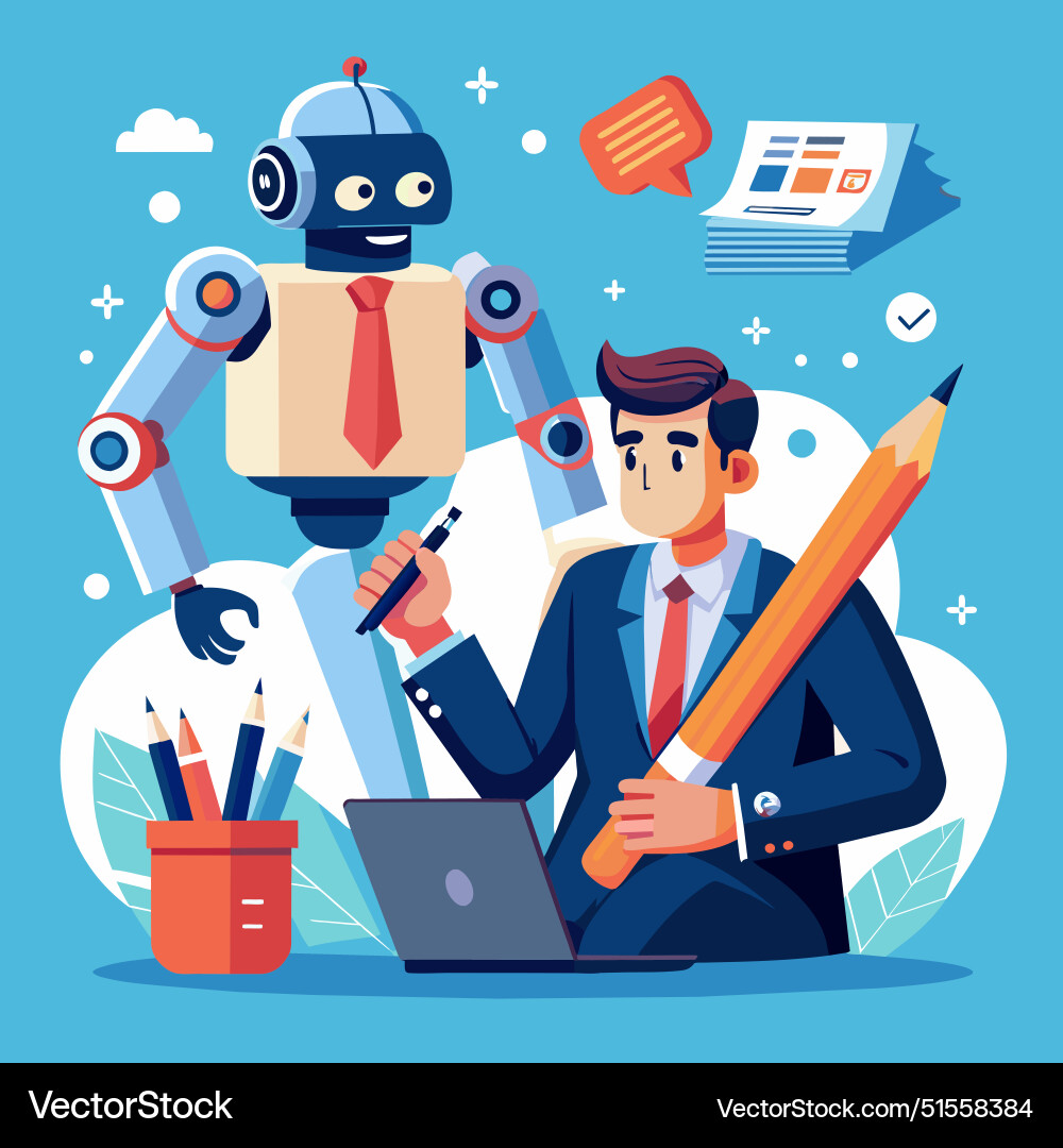 Ai artificial intelligence work with human robot Ai artificial intelligence work with human robot vector image