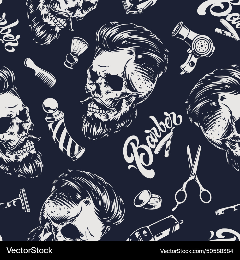 Barber industry seamless pattern monochrome Barber industry seamless pattern monochrome Vector Image