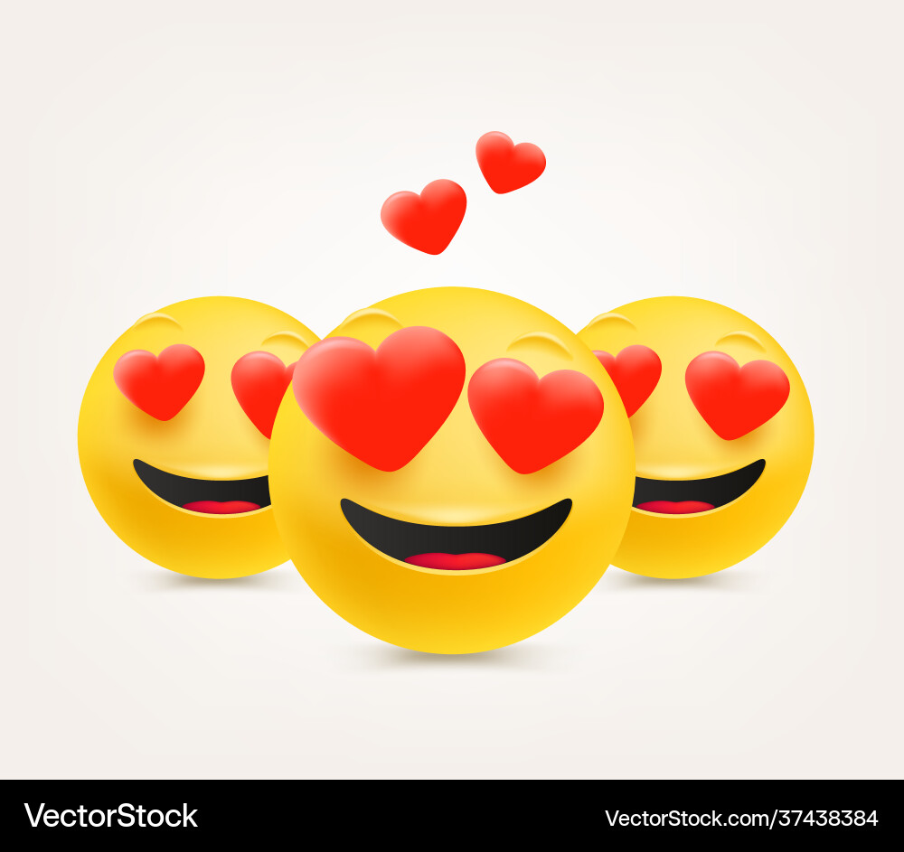 Love emoticons with hearts in cute 3d Love emoticons with hearts in cute 3d vector image