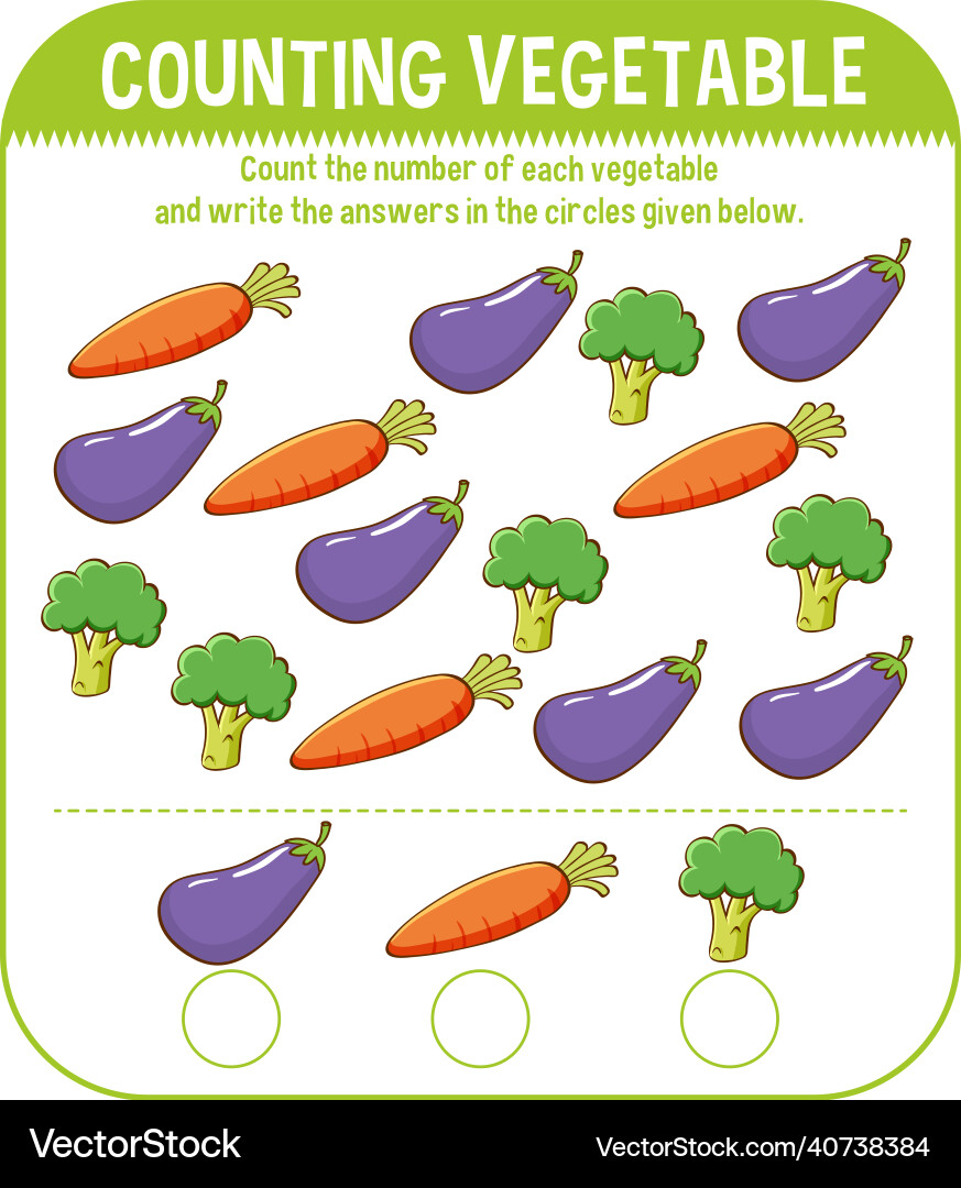 Math game template with counting vegetable Math game template with counting vegetable vector image