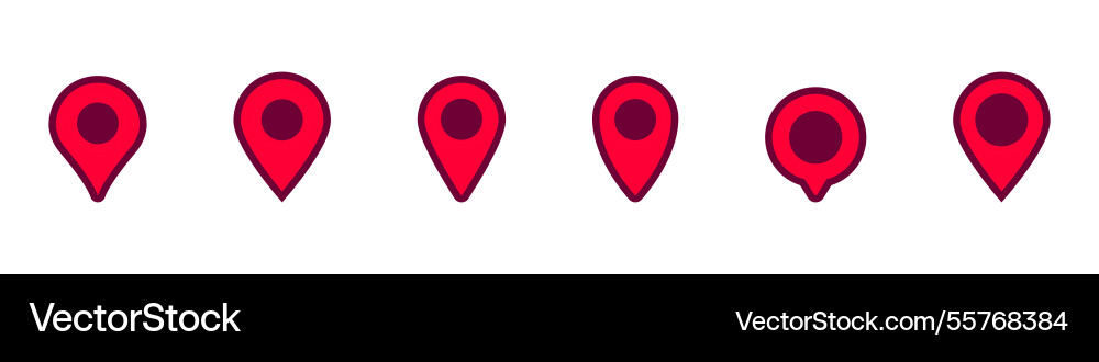 Red map pins in a sequence showing Vector Image