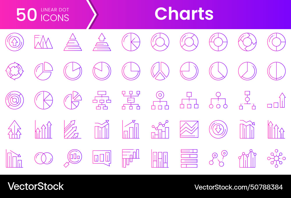 Set of charts icons gradient style icon bundle Set of charts icons gradient style icon bundle vector image