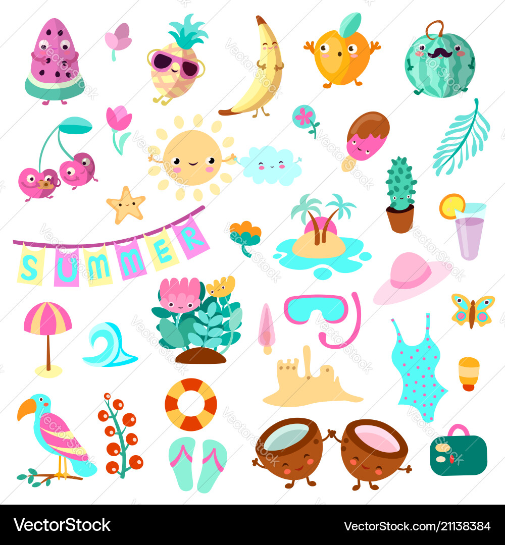 Summer Vacation Cartoon Elements vector image
