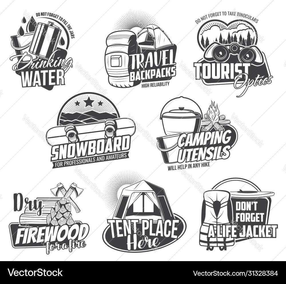 Travel tourism and camping icons Travel tourism and camping icons Vector Image