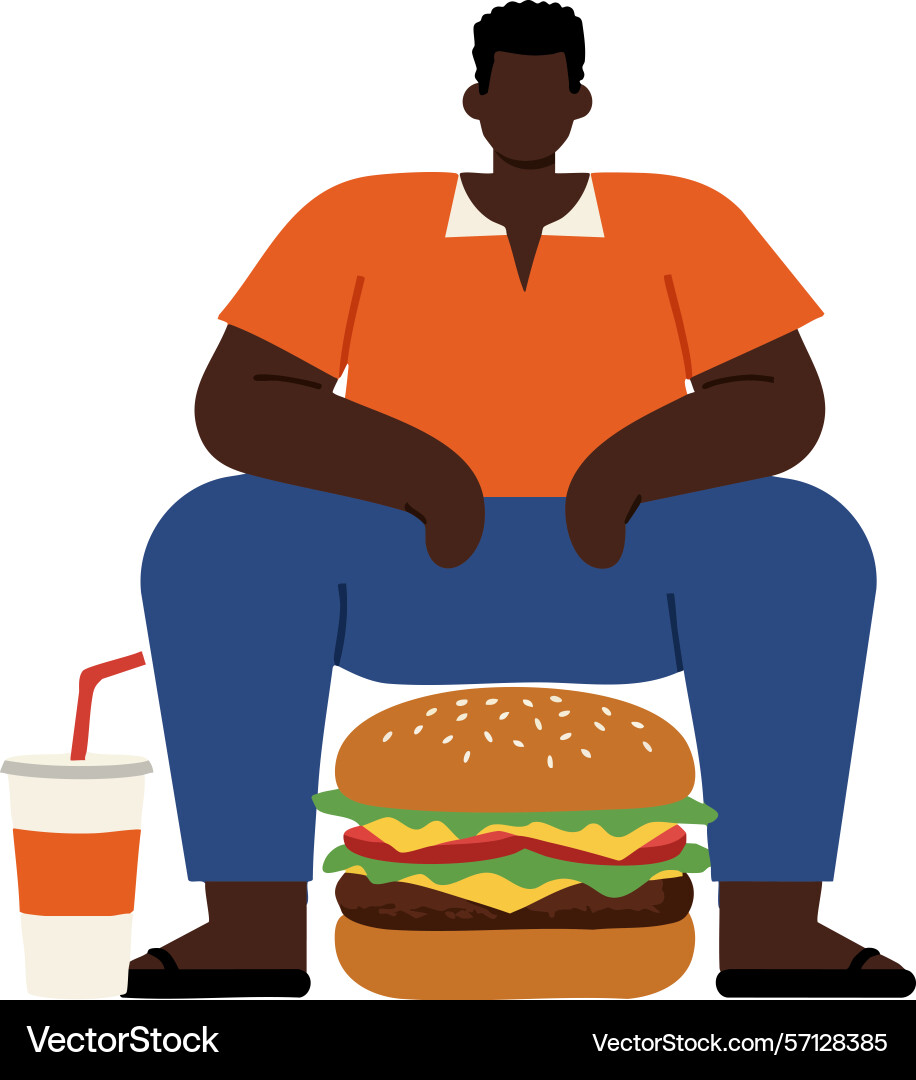 Man sitting with large hamburger and soft drink Man sitting with large hamburger and soft drink Vector Image