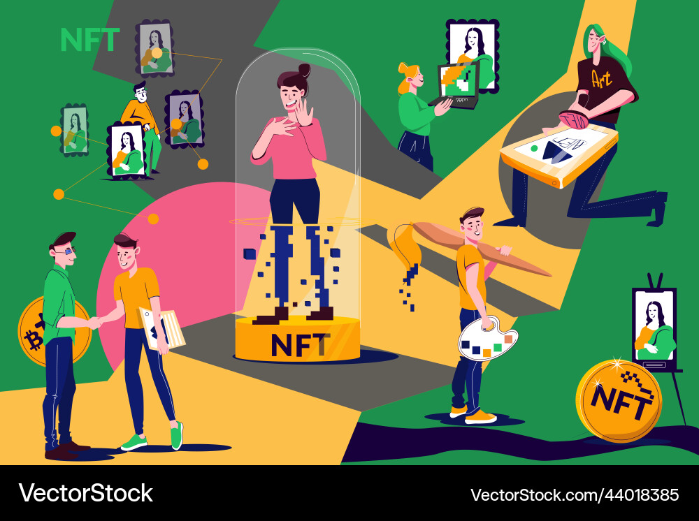 Nft Token Kryptowährung flache Collage Zusammensetzung Nft Token Kryptowährung flache Collage Zusammensetzung vektorbild