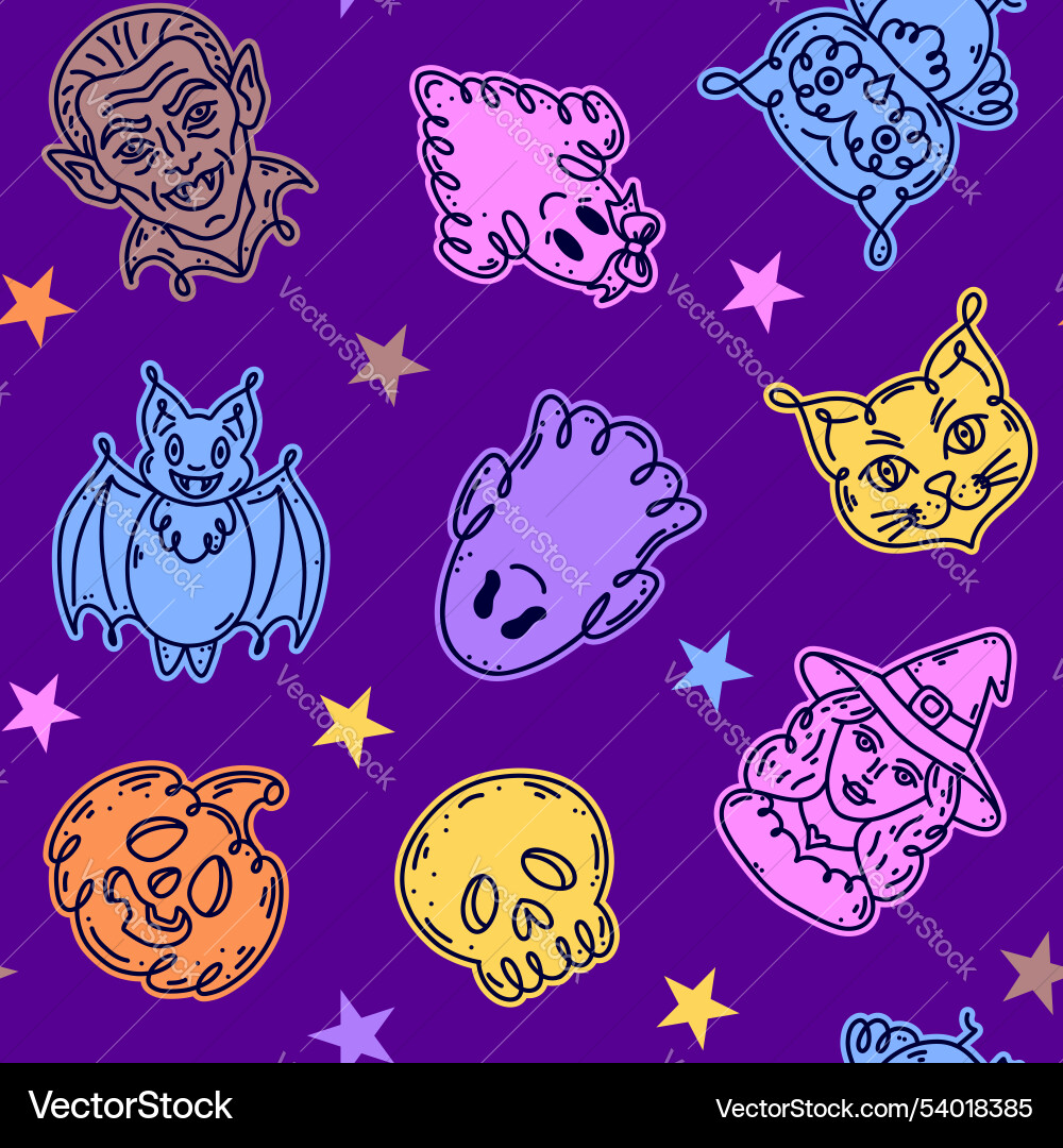 Seamless pattern with characters in doodle style vector image