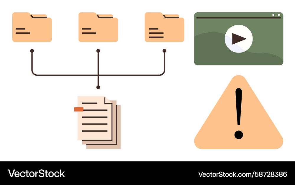 Data organization and file management with warning Data organization and file management with warning Vector Image