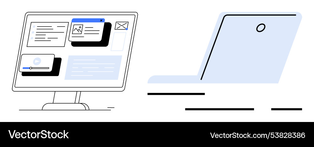 Laptop and monitor with multiple windows Laptop and monitor with multiple windows vector image