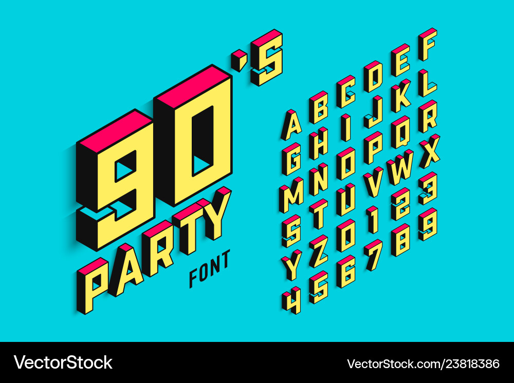 Retro 90s Isometric Font Royalty Free Vector Image