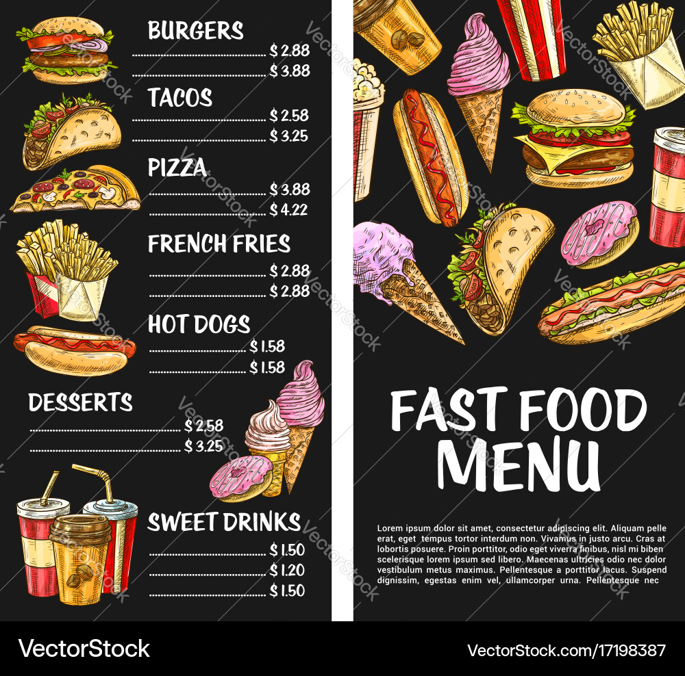 Fast Food Menu & Restaurant Poster vector image