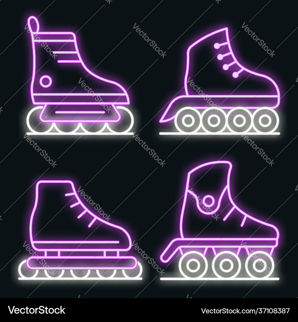 Inline skates icons set neon Inline skates icons set neon vector image