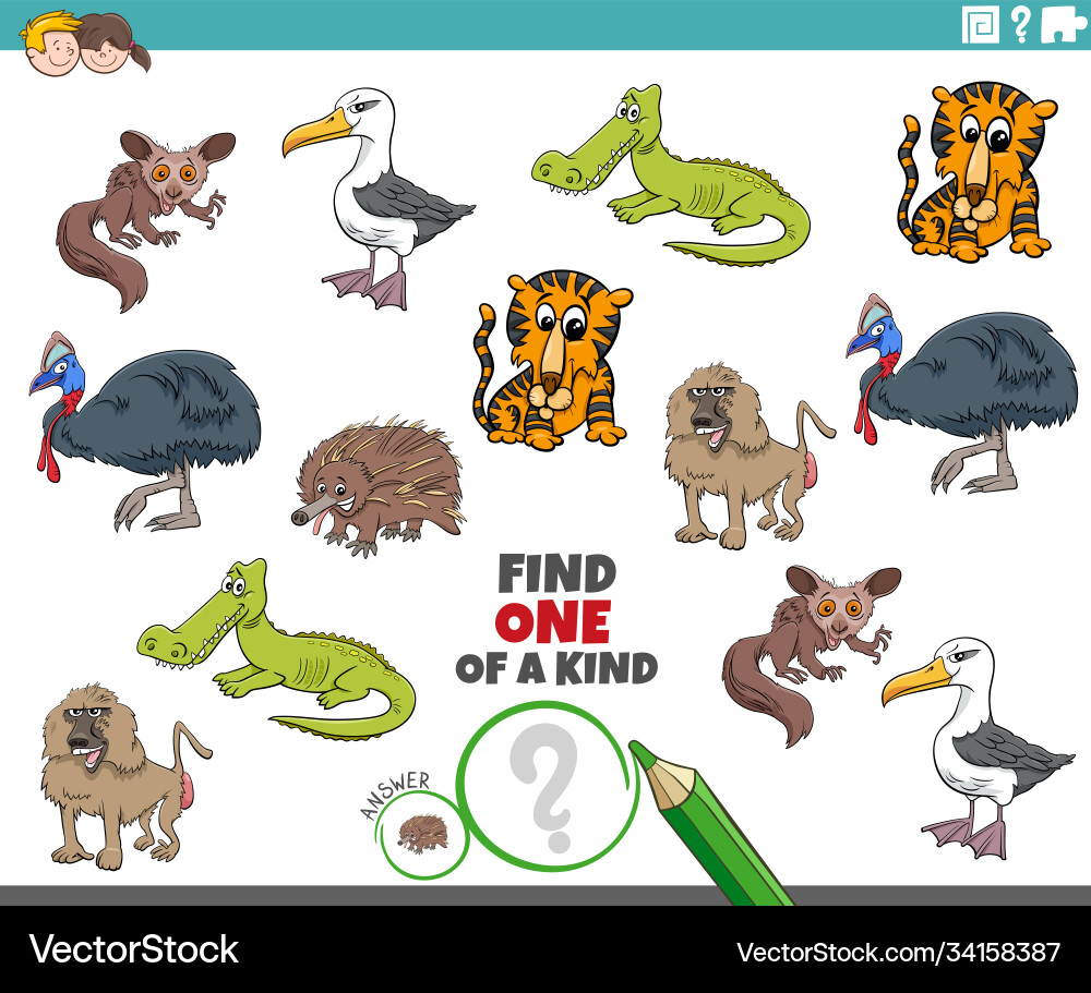 One a kind game for children with wild animals One a kind game for children with wild animals vector image