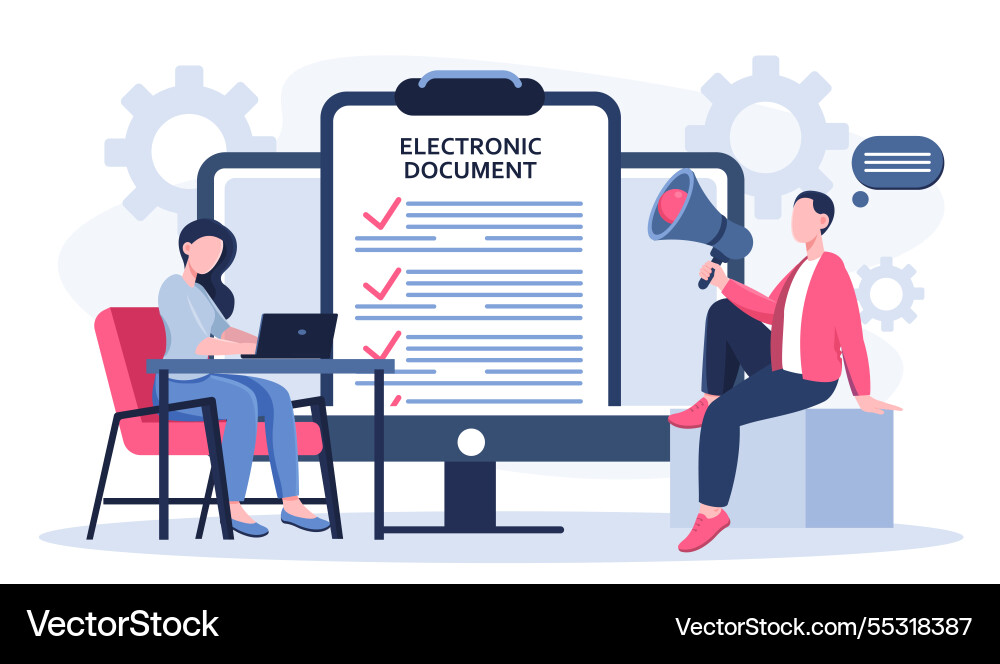 People with electronic document woman laptop People with electronic document woman laptop vector image