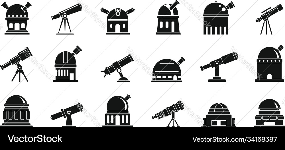Planetarium icons set simple style Planetarium icons set simple style vector image