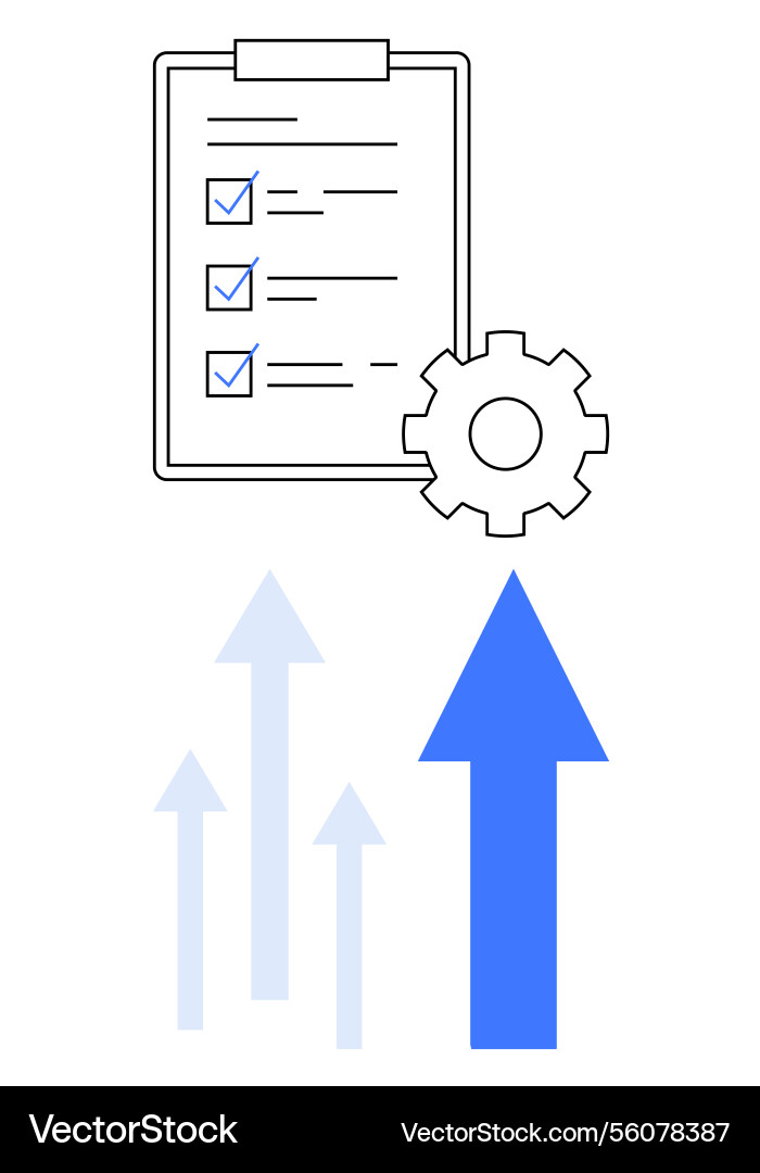 Progress checklist with gear and arrows signifying vector image