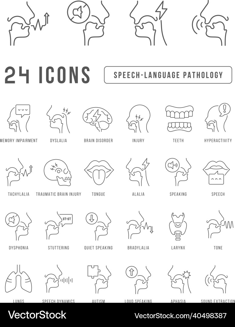 Set of linear icons speech-language pathology Set of linear icons speech-language pathology vector image