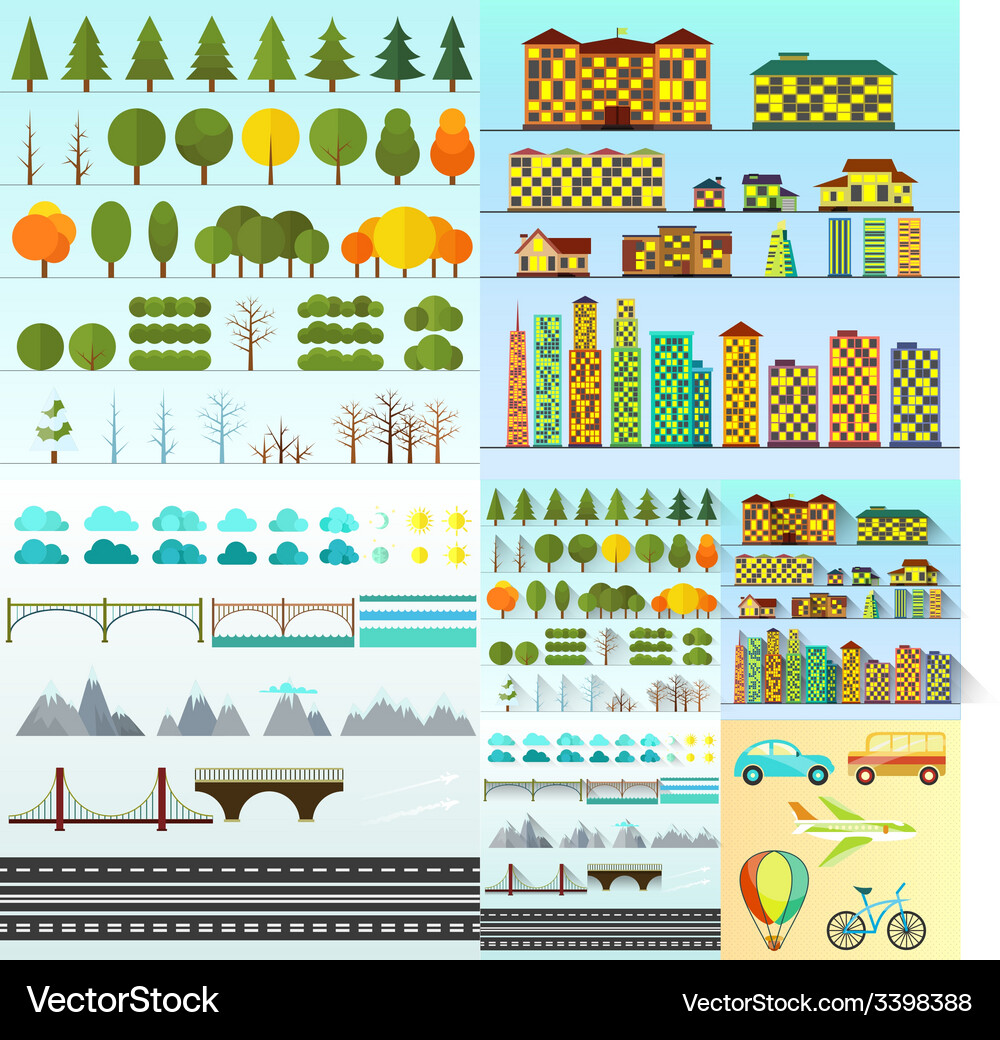 Different urban objects collection isolated Vector Image