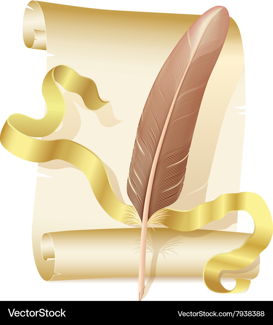Golden Scroll with Quill vector image