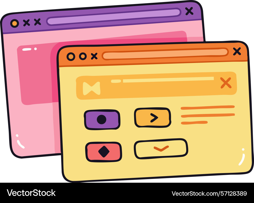 Colorful user interface windows with icons vector image