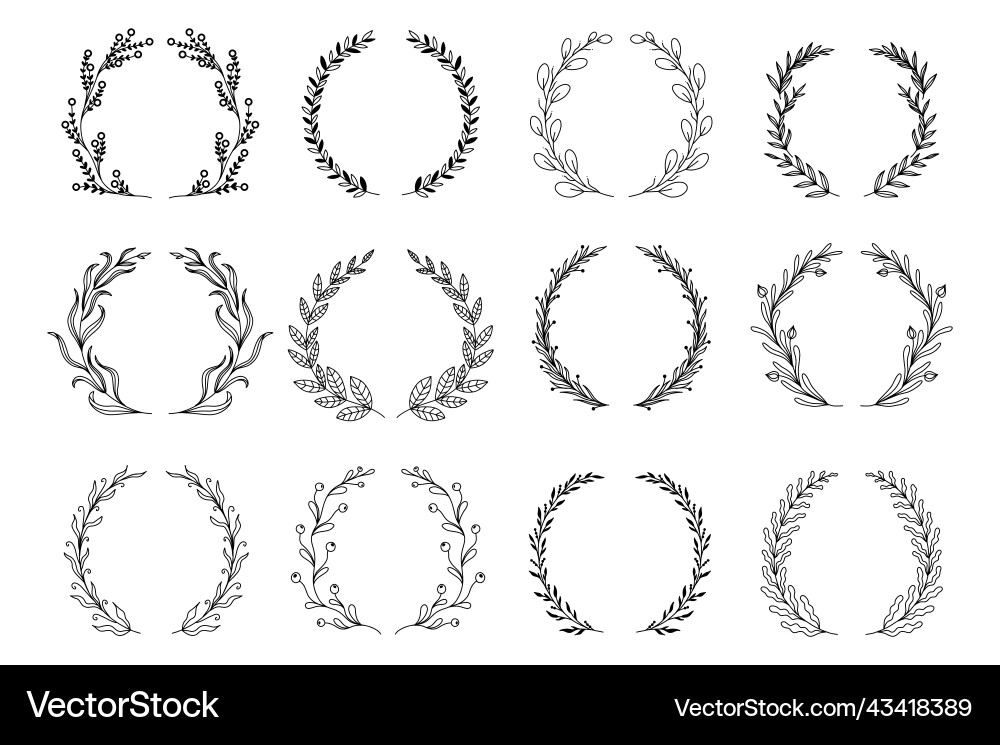 Ornamental branch wreathes set in hand drawn Ornamental branch wreathes set in hand drawn vector image
