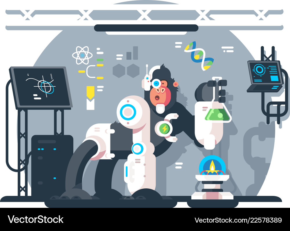 Robot Monkey Scientist in Lab vector image
