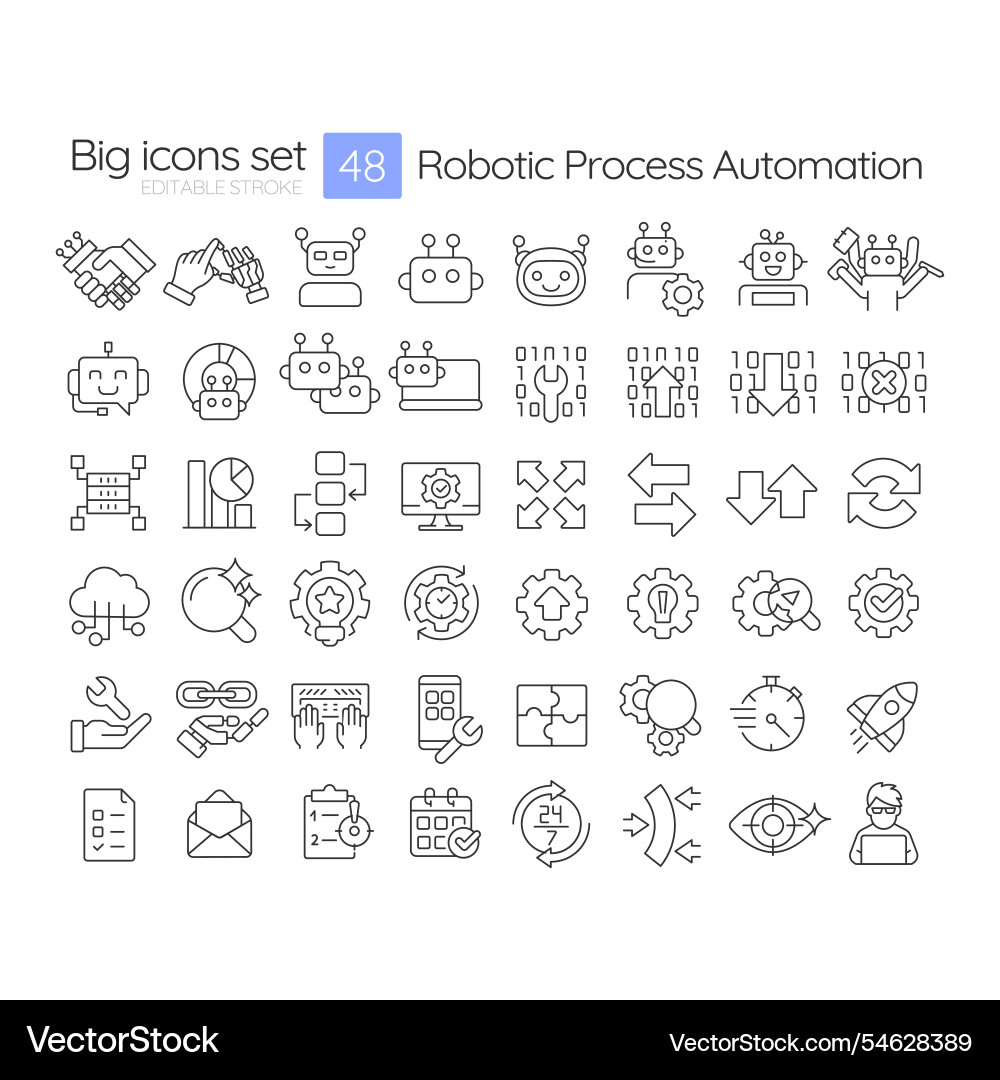 Robotic process automation linear icons set Robotic process automation linear icons set vector image