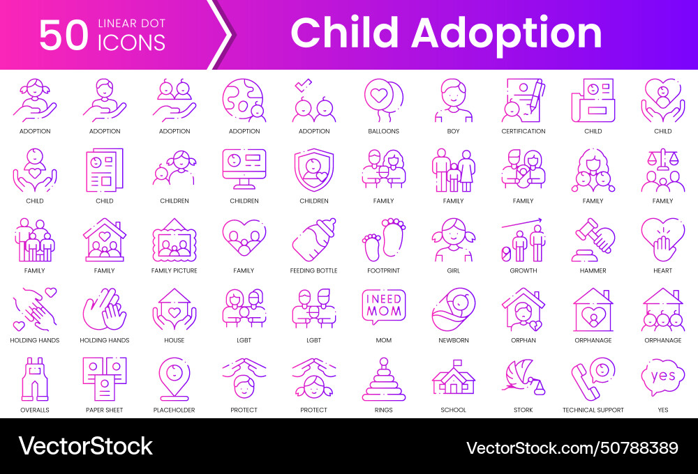 Set of child adoption icons gradient style icon Set of child adoption icons gradient style icon vector image