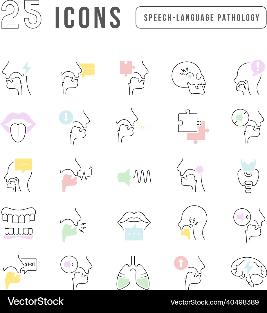 Set of linear icons speech-language pathology Set of linear icons speech-language pathology vector image