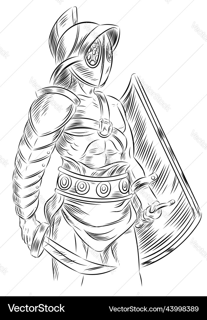 Sketch of roman gladiator soldier with sword Sketch of roman gladiator soldier with sword vector image