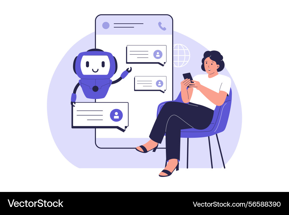 Chatbot conversation with user on mobile app Vector Image