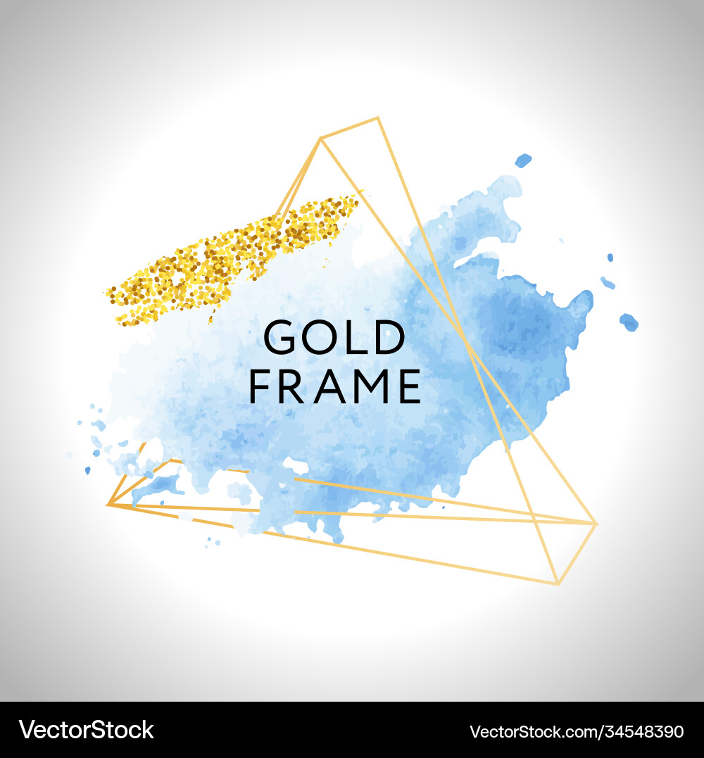 Pastel blaue Aquarellflecken und Goldlinien Pastel blaue Aquarellflecken und Goldlinien vektorbild