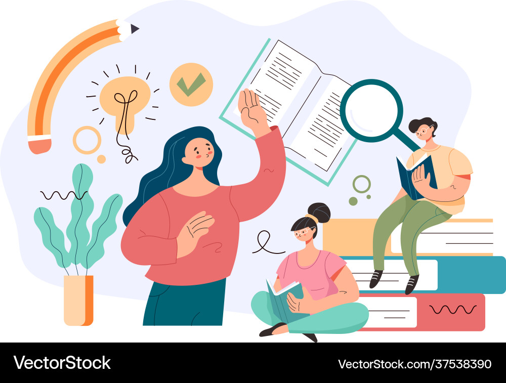 Students Learning and Research Vector Image