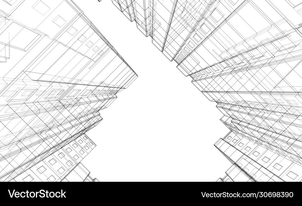 Wire-frame model a multi-storey building Vector Image