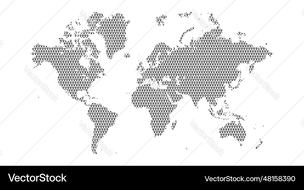 World map with location pin hatch pattern Vector Image