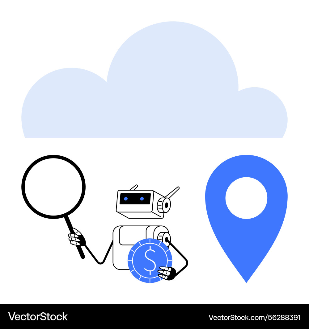 Cloud computing robot analyzing data vector image