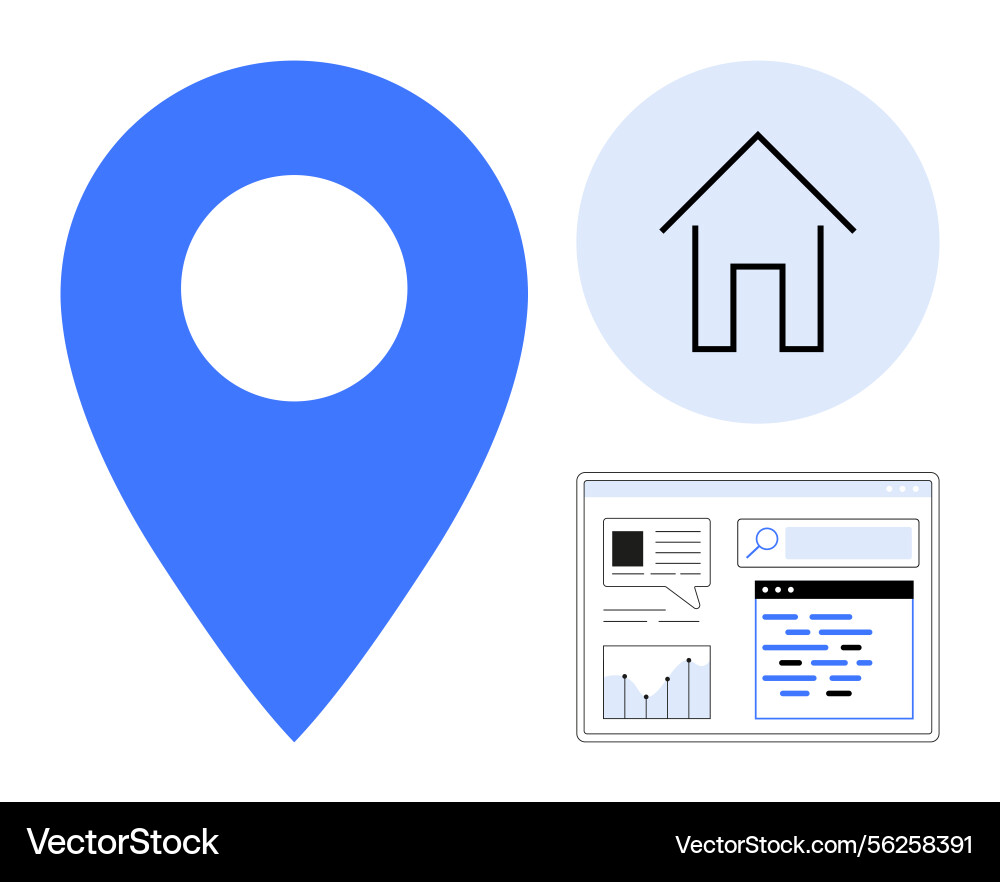 Geolocation pin house icon and website analytics Geolocation pin house icon and website analytics vector image
