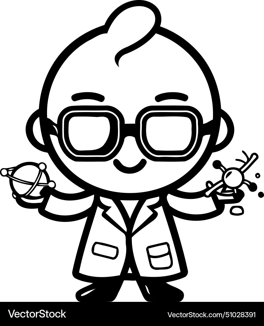 Scientist cartoon character with flasks Vector Image