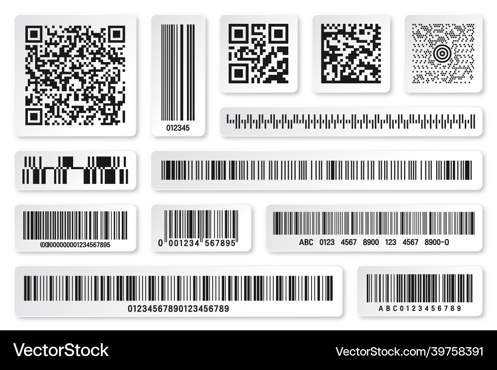 Set of product barcodes and qr codes Set of product barcodes and qr codes Vector Image