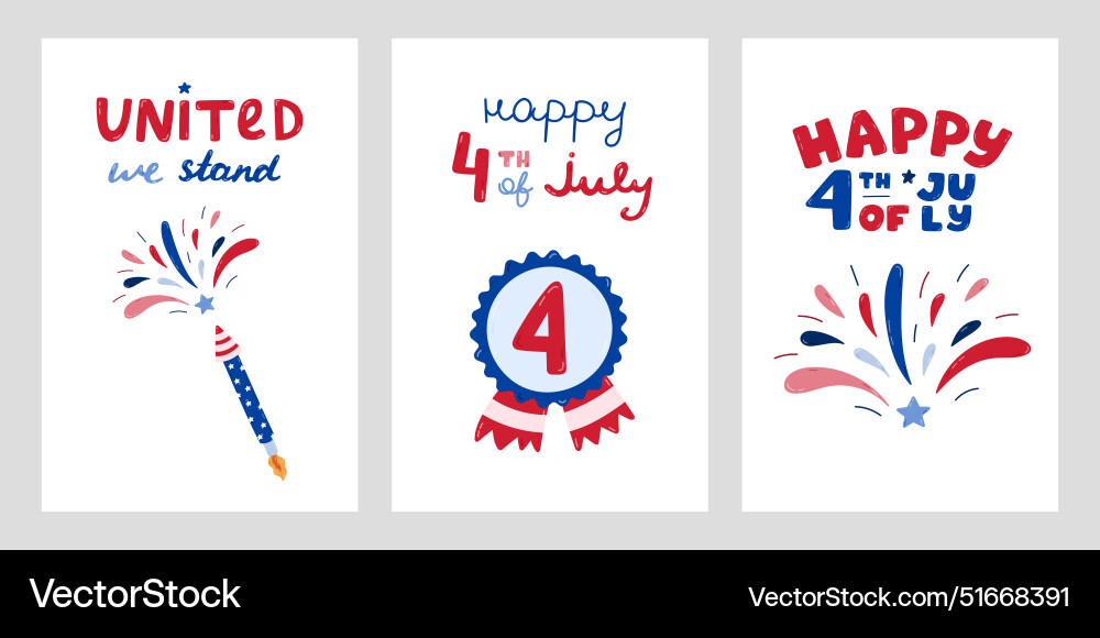 Usa independence day set of posters with hand Usa independence day set of posters with hand vector image