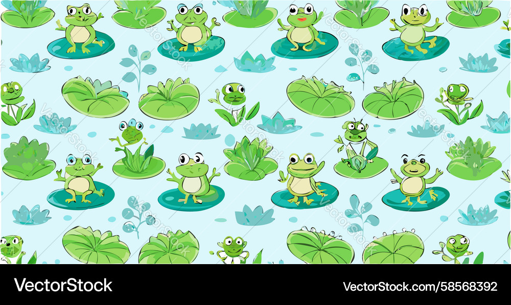 Frogs on Lily Pads Pattern Vector Image