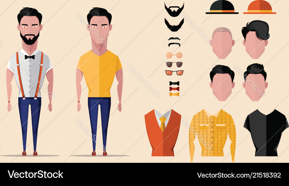 Hipster character design with elements Hipster character design with elements vector image