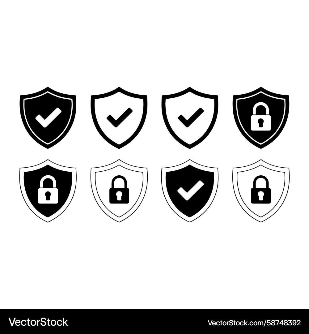 Security Shield Icons with Checkmarks Vector Image
