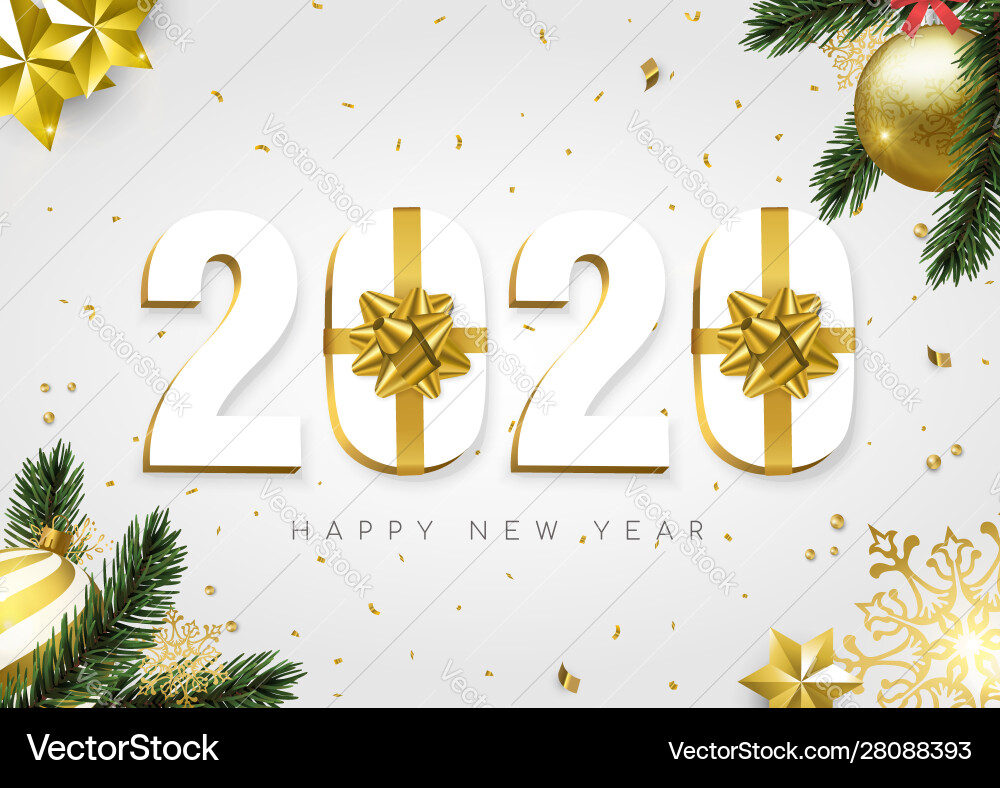 2020 new year gold white gift box number card 2020 new year gold white gift box number card vector image