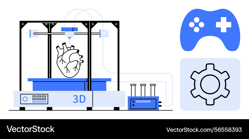 3d printer creating anatomical heart with game 3d printer creating anatomical heart with game Vector Image