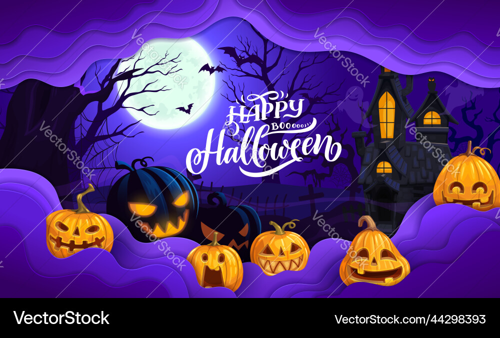 Cartoon pumpkins halloween paper cut poster design Cartoon pumpkins halloween paper cut poster design vector image