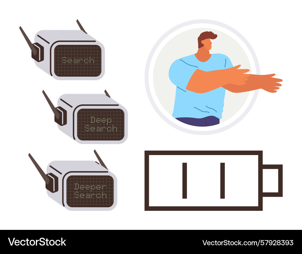 Man exploring high-tech search devices Man exploring high-tech search devices Vector Image