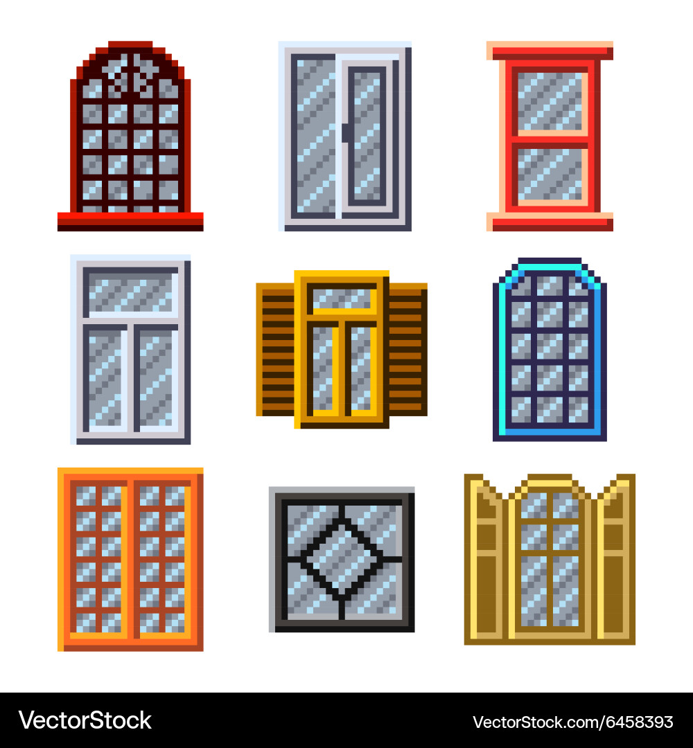 Pixel Window Icons - Retro Game Style vector image
