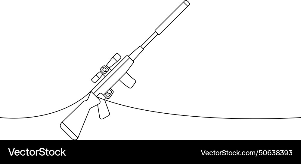 Sniper rifle modern firearm one line Royalty Free Vector