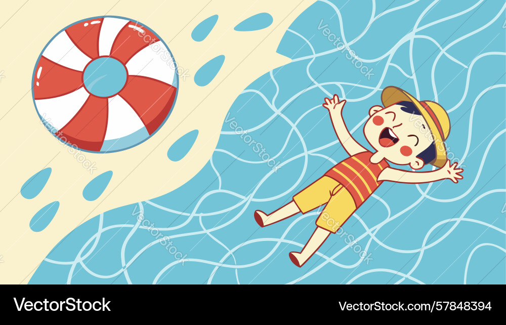 Boy floating in pool summer fun design generative Vector Image